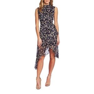 CeCe Navy Floral Asymmetrical Dress